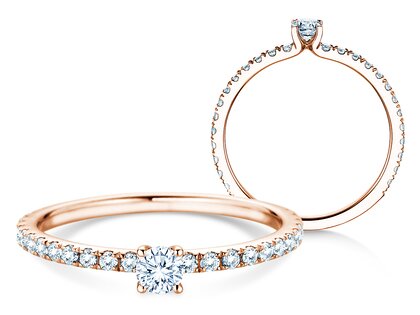 Verlobungsring Classic 4 Pavé in 14K Roségold mit Diamanten 0,51ct G/SI