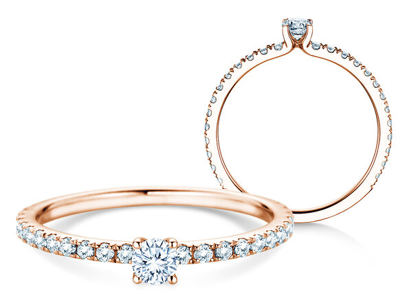 Verlobungsring Classic 4 Pavé in 14K Roségold mit Diamanten 0,51ct G/SI