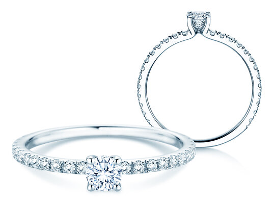 Verlobungsring Classic 4 Pavé in 14K Weißgold mit Labordiamanten 0,56ct E/VS