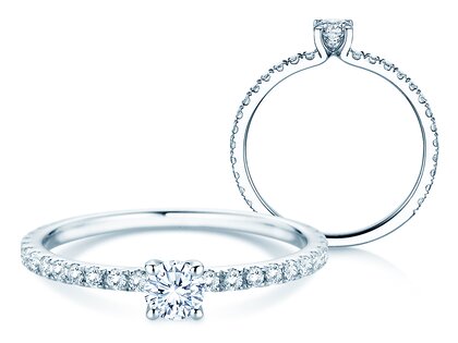 Verlobungsring Classic 4 Pavé in 14K Weißgold mit Labordiamanten 0,56ct E/VS