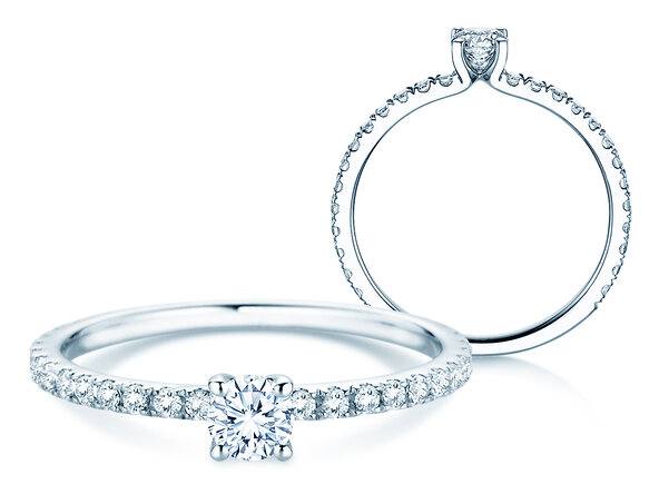 Verlobungsring Classic 4 Pavé in 14K Weißgold mit Labordiamanten 0,56ct E/VS