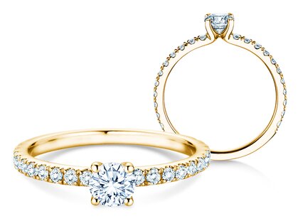 Verlobungsring Classic 4 Pavé in 14K Gelbgold mit Diamanten 0,77ct G/SI