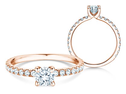 Verlobungsring Classic 4 Pavé in 14K Roségold mit Labordiamanten 0,87ct