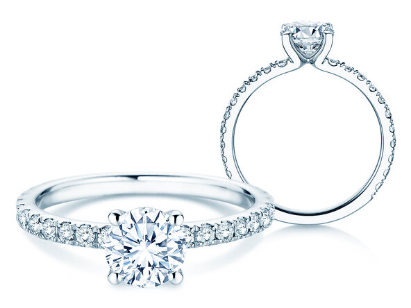 Verlobungsring Classic 4 Pavé in 14K Weißgold mit Labordiamanten 1,44ct E/VS
