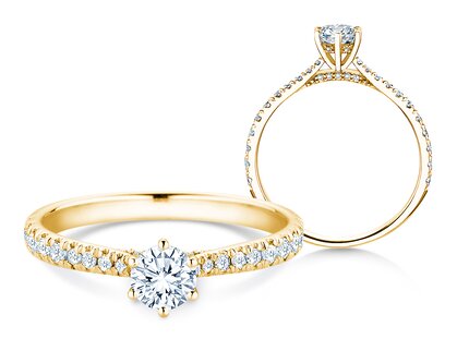 Verlobungsring Classic 6 Hidden Halo Pavé in Gelbgold