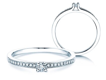 Verlobungsring Modern Pavé in 18K Weißgold mit Diamanten 0,15ct G/SI