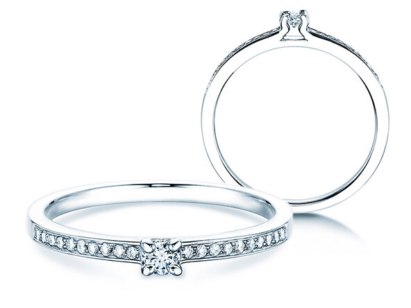 Verlobungsring Modern Pavé in 18K Weißgold mit Diamanten 0,15ct G/SI