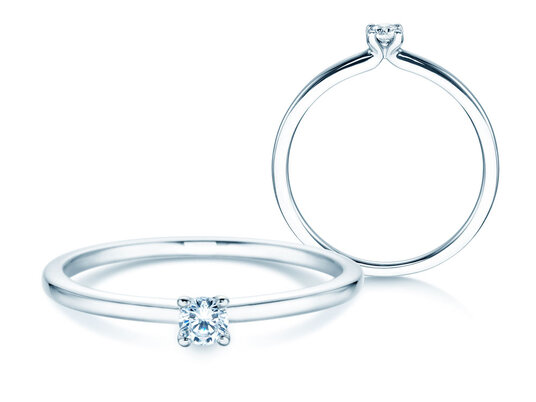 Verlobungsring Classic 4 in 18K Weißgold mit Diamant 0,10ct H/SI