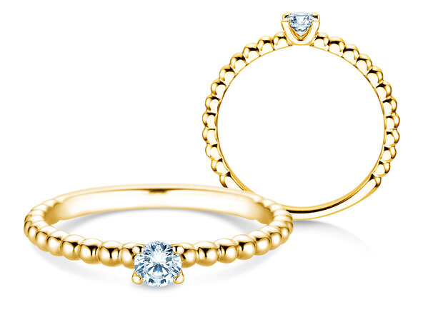 Verlobungsring Classic Beads in 18K Gelbgold mit Diamant 0,20ct G/VS