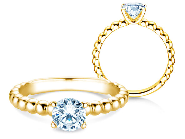 Verlobungsring Classic Beads in 18K Gelbgold mit Labordiamant 0,75ct E/VS