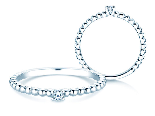 Verlobungsring Classic Beads in Silber 925/- mit Diamant 0,05ct H/SI