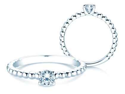 Verlobungsring Classic Beads in 9K Weißgold mit Diamant 0,30ct H/SI