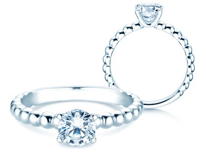 Verlobungsring Classic Beads in 14K Weißgold mit Labordiamant 0,75ct E/VS